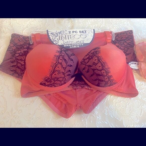🛍Inteco Intimates 2 pc lace push Up Bras & panty Set - Picture 2 of 12